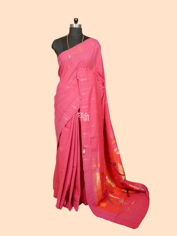 Pure Handloom Cotton Paithani Saree with Muniya Border