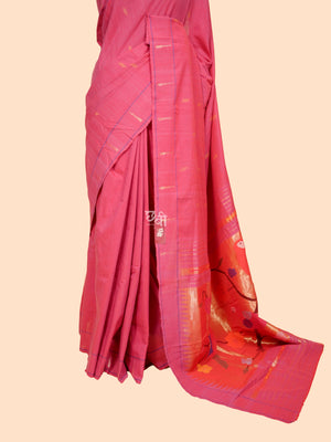 Pure Handloom Cotton Paithani Saree with Muniya Border
