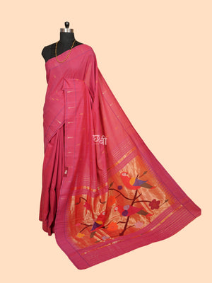 Pure Handloom Cotton Paithani Saree with Muniya Border