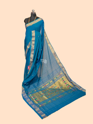 Pure Handloom Cotton Paithani Saree – Plain Golden Border