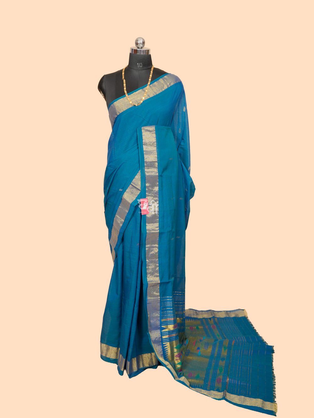 Pure Handloom Cotton Paithani Saree – Plain Golden Border