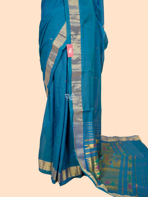 Pure Handloom Cotton Paithani Saree – Plain Golden Border