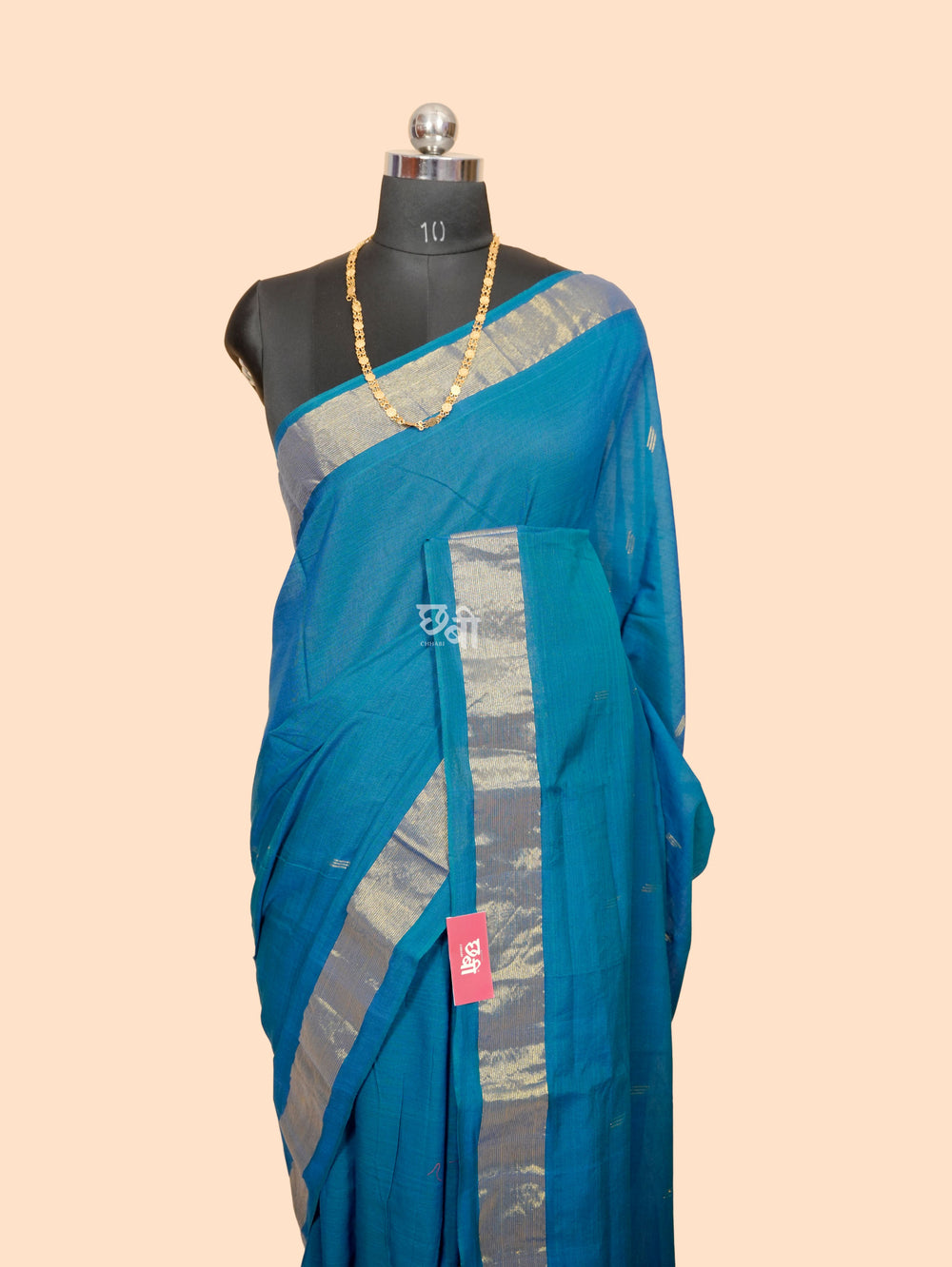 Pure Handloom Cotton Paithani Saree – Plain Golden Border