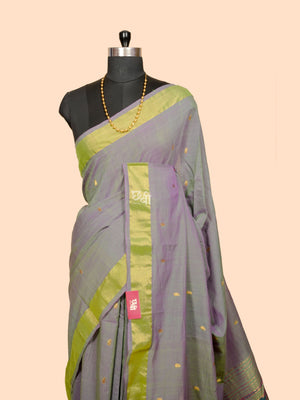 Pure Handloom Cotton Paithani Saree – Plain Golden Border