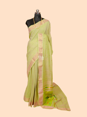 Pure Handloom Cotton Paithani Saree – Plain Golden Border