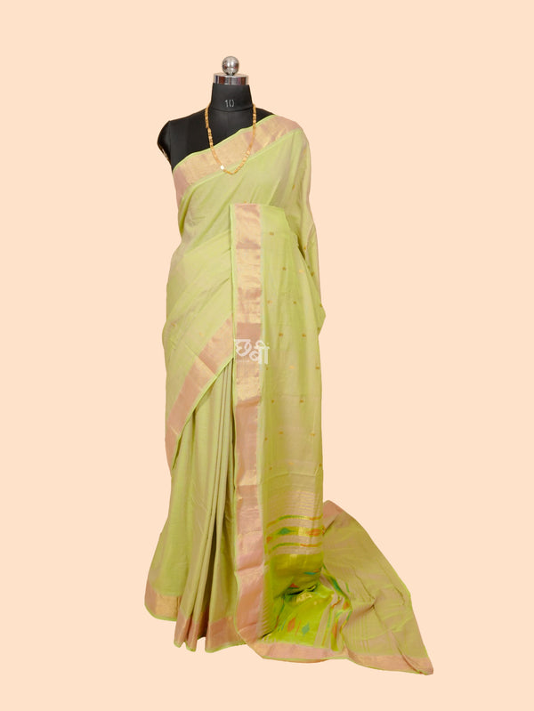 Pure Handloom Cotton Paithani Saree – Plain Golden Border