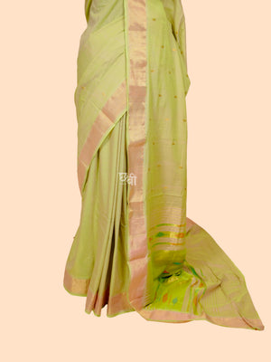 Pure Handloom Cotton Paithani Saree – Plain Golden Border