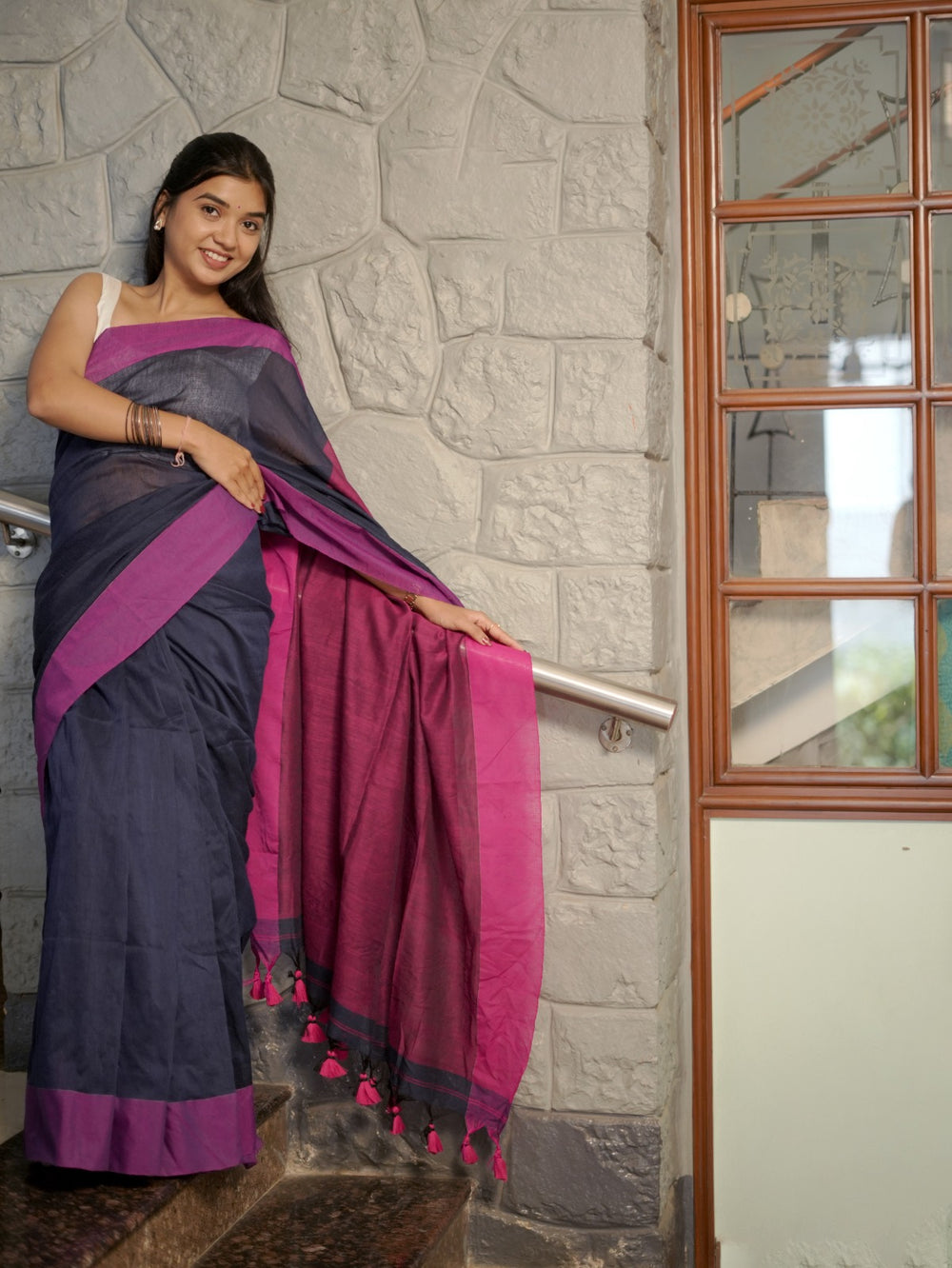 Contrast Border Khadi Cotton Saree