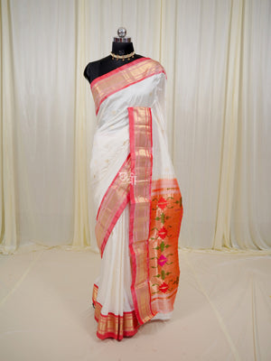 Chandrakala White Paithani – Pure Silk Handloom