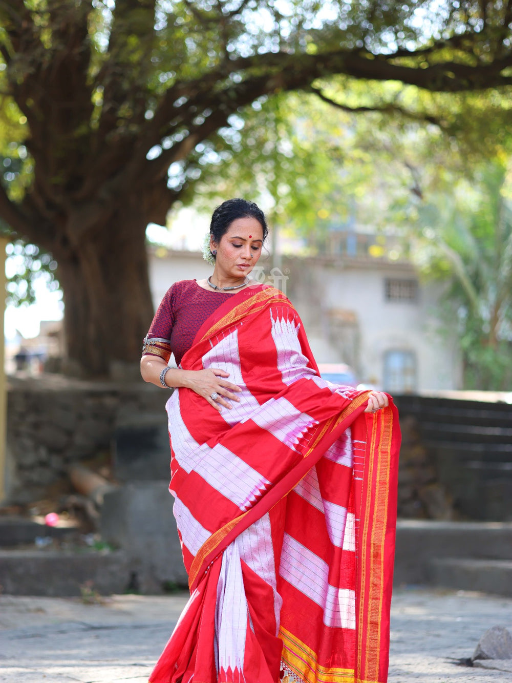 Pure Silk Handloom Tope Design Ilkal Saree