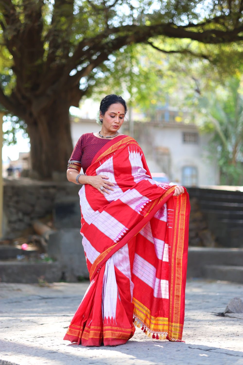 Pure Silk Handloom Tope Design Ilkal Saree