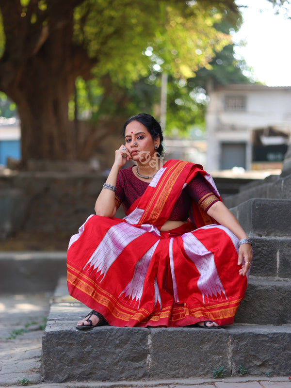 Pure Silk Handloom Tope Design Ilkal Saree