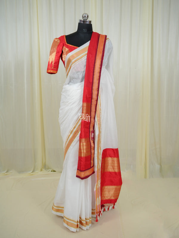 White Ilkal Saree – Pure Silk Tope Pallu