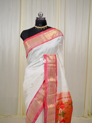 Chandrakala White Paithani – Pure Silk Handloom