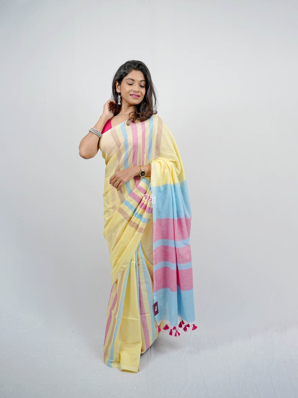 Multicolor Khadi Mul Cotton Saree