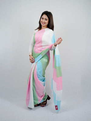 Multicolor Khadi Mul Cotton Saree