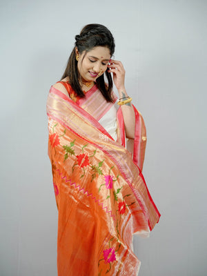 Chandrakala White Paithani – Pure Silk Handloom